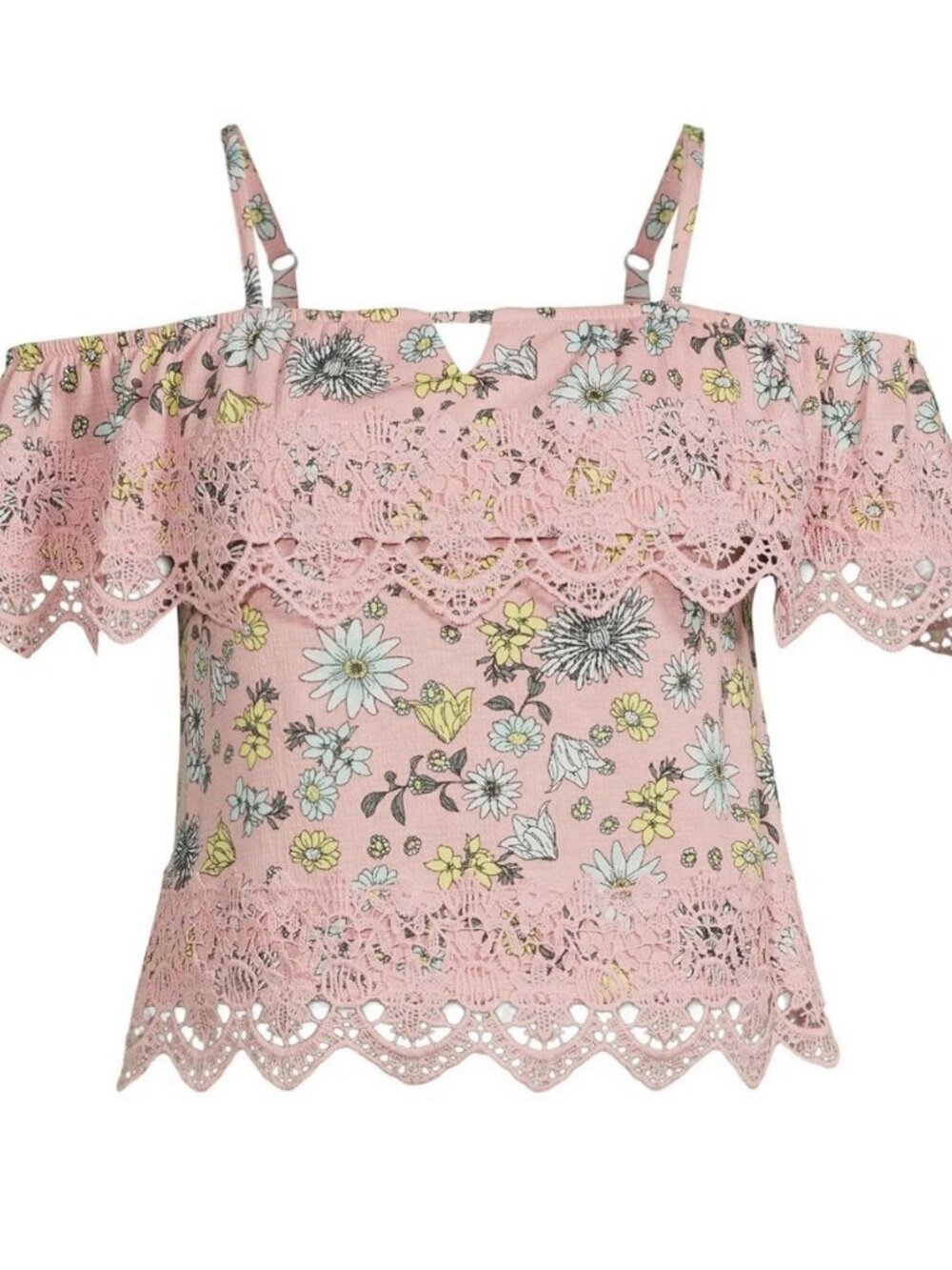 No Boundaries Cropped Sleeveless Off-Shoulder Top Pink Floral Size M